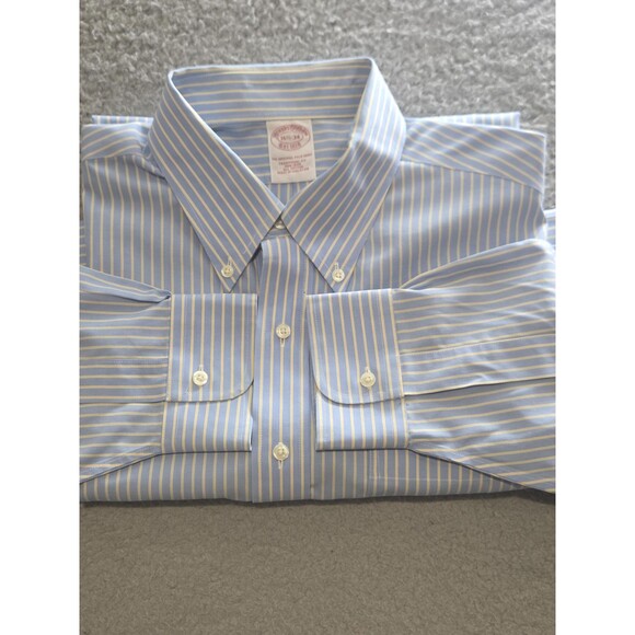 Brooks Brothers Shirt Mens 16.5 Blue Striped Traditional Non-Iron Button Down - Picture 1 of 6